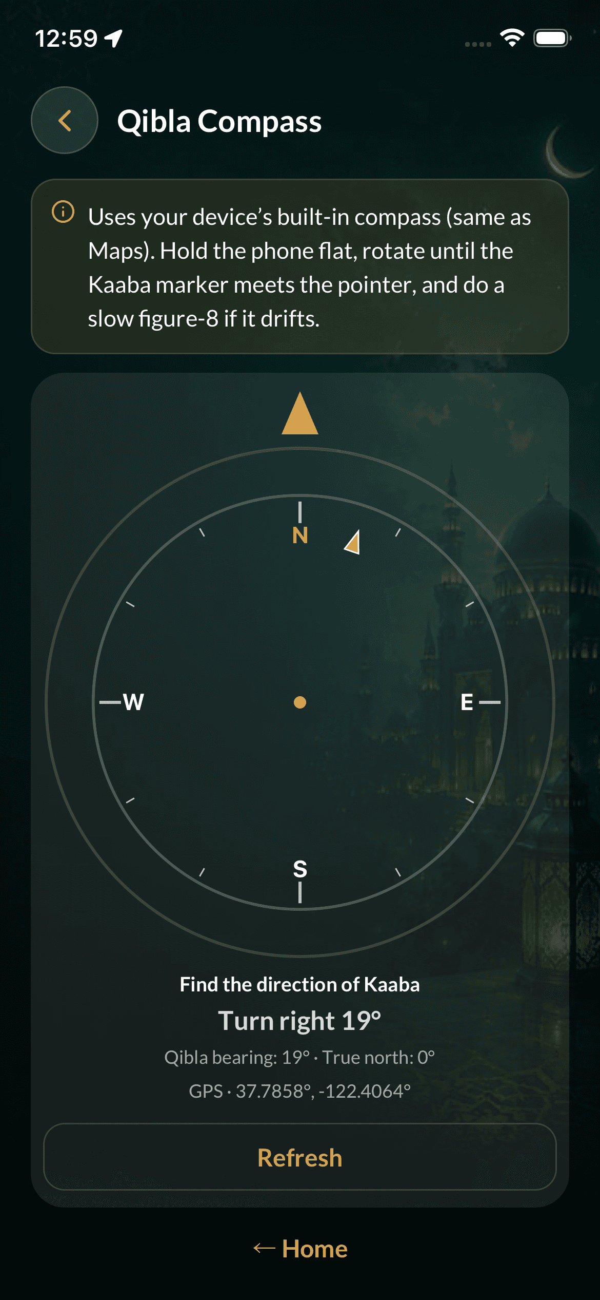 Umrah Your Way — Qibla compass screen