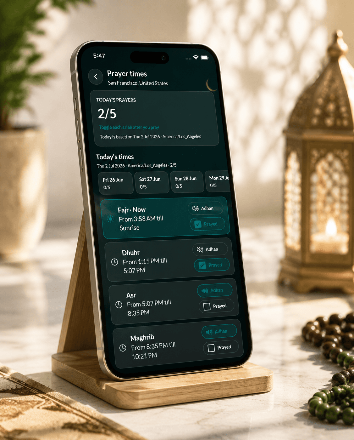 Prayer times feature
