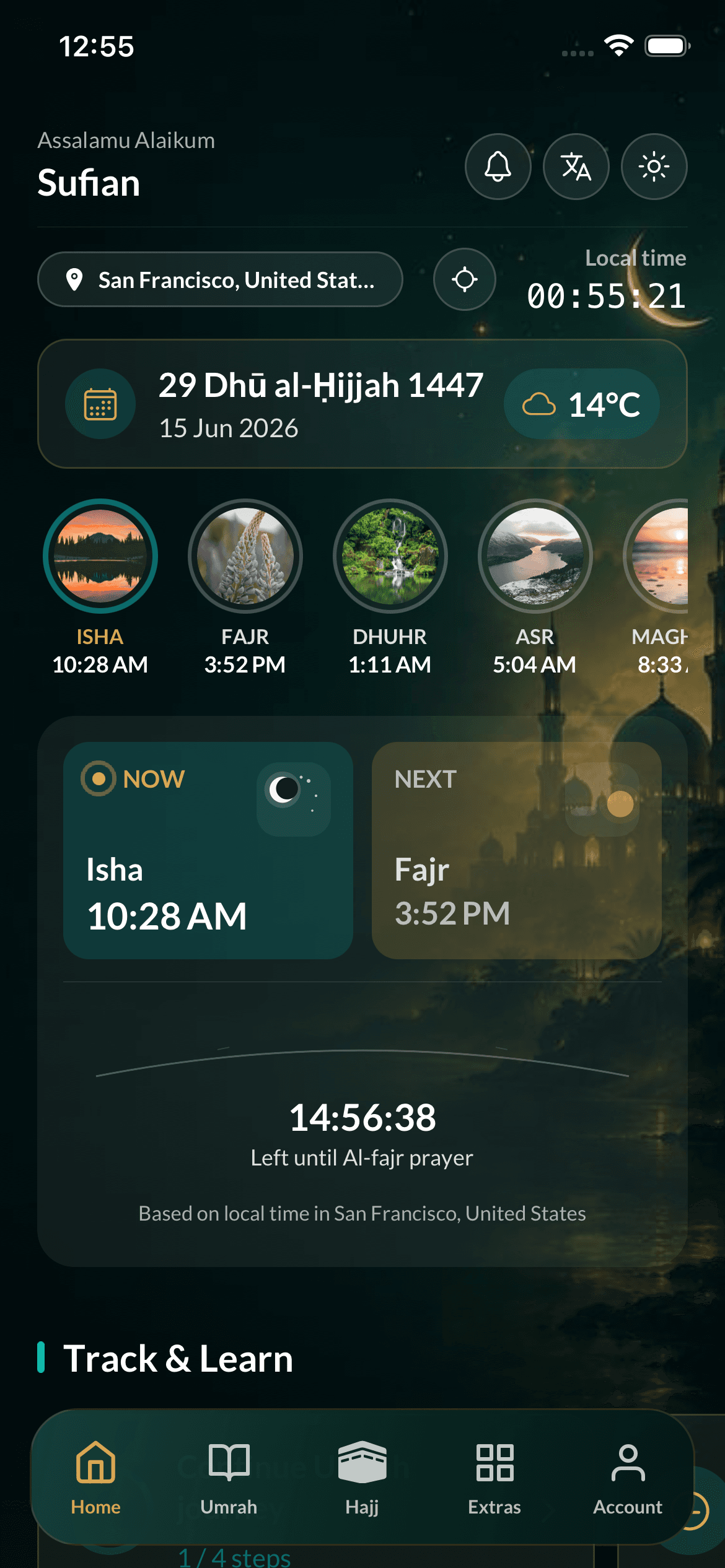 Prayer times app screen